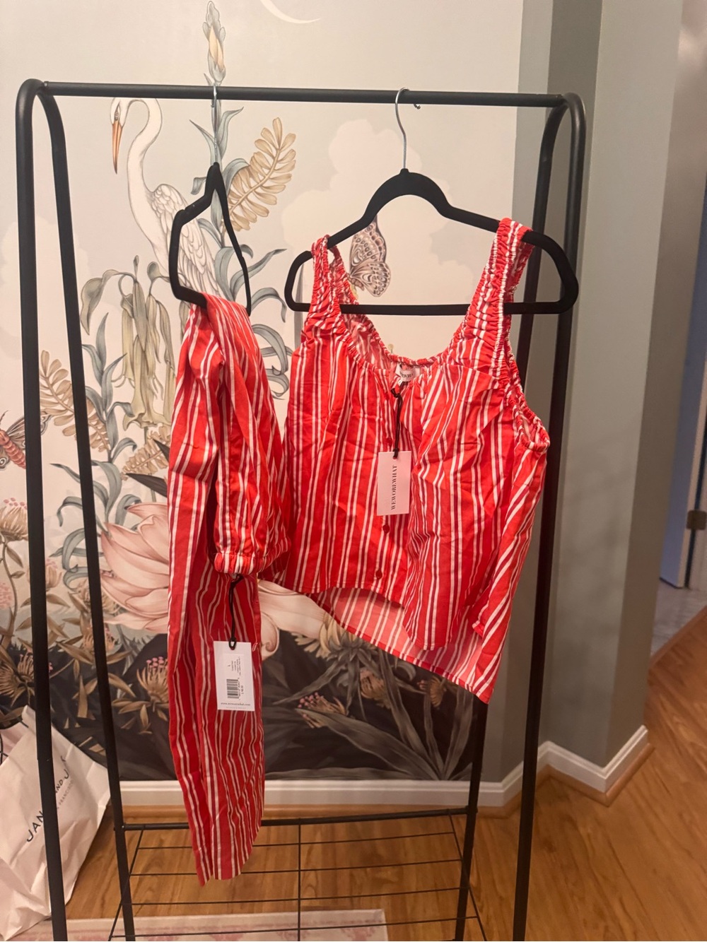 Red Striped Women's Tank Top and Matching Pants Lightweight Summer Print